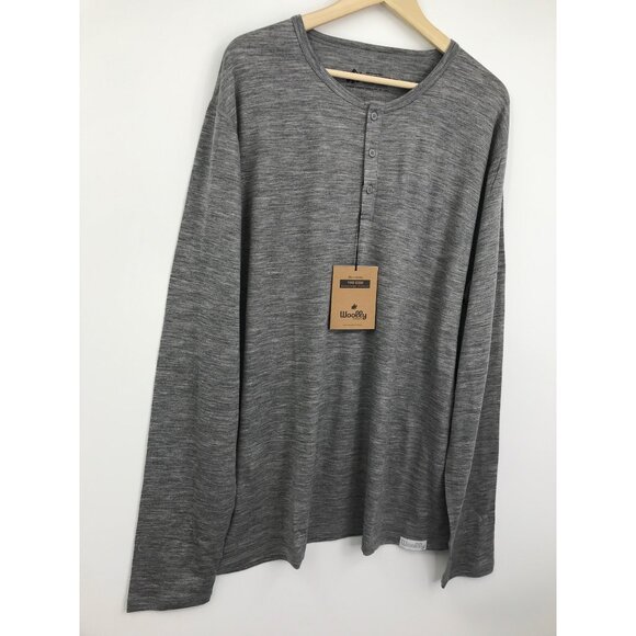 Woolly Men's The Henley Long Sleeve Shirt Merino Wool Gray XXL NEW - Picture 2 of 6